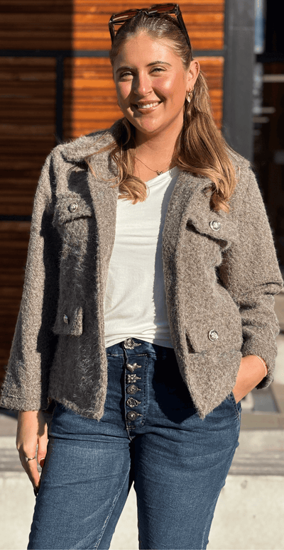 Anastacia klassisk jakke med pynteknapper fango