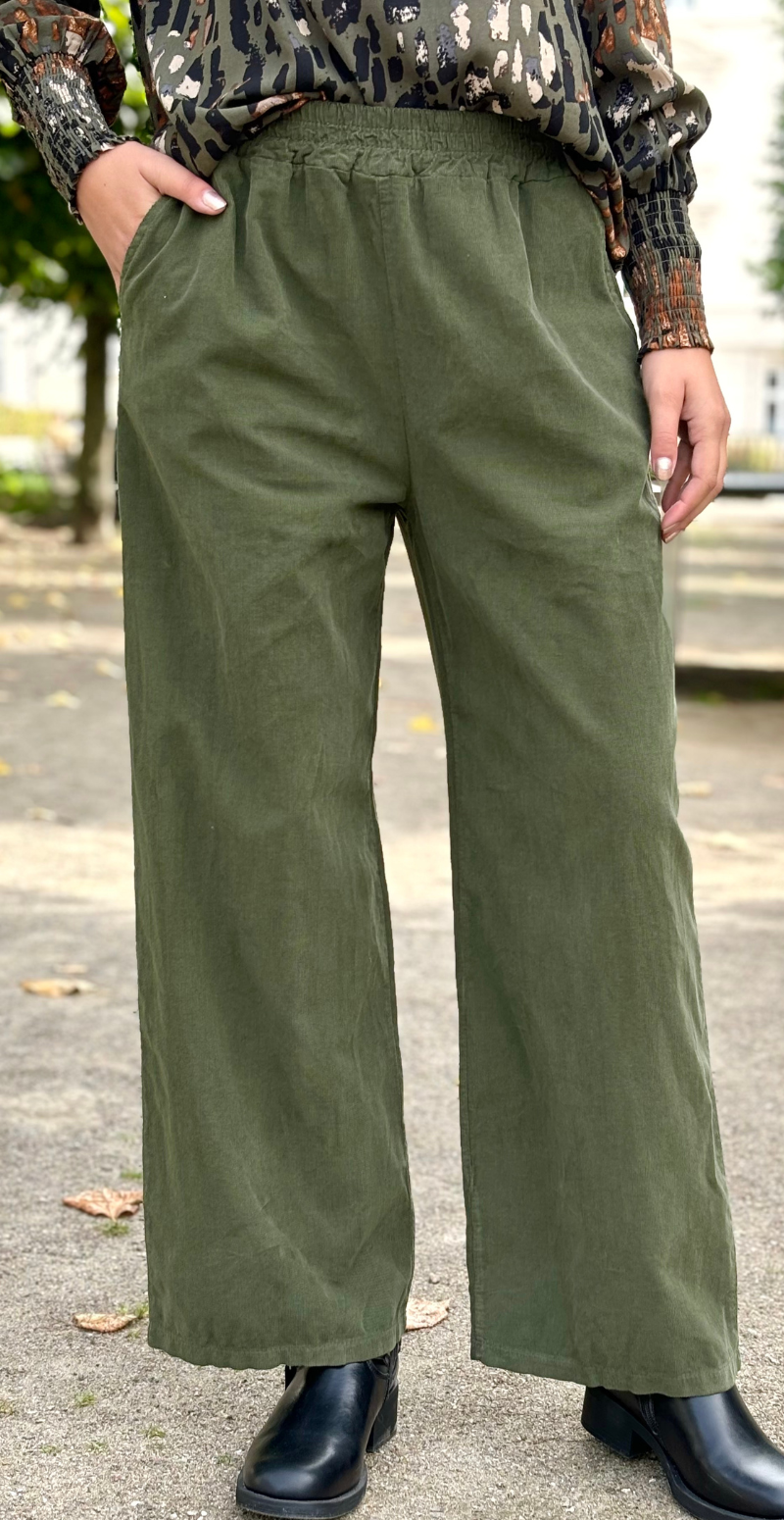 Naima lange fløjlsbukser army